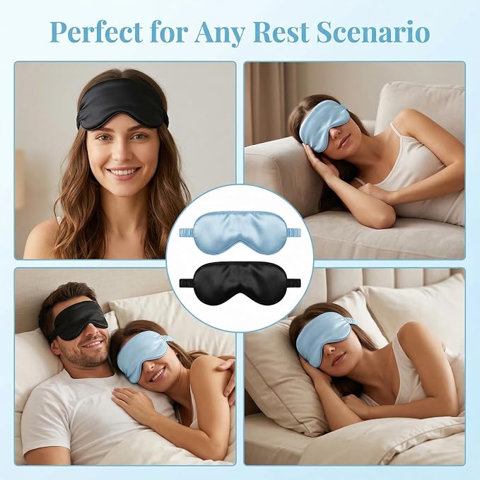 2Pcs Silk Sleeping Mask, Soft Breathable Blackout Eyeshade Comfortable - Image 5