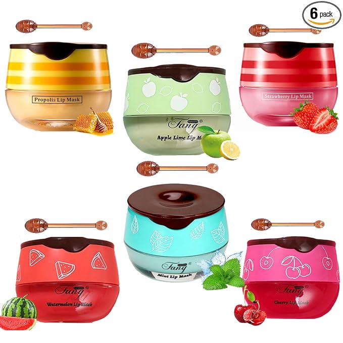 6 PCS Bee Lip Balm Honey Pot, Lip Mask Propolis Moisturizing, Prevention Dry by WFWJ