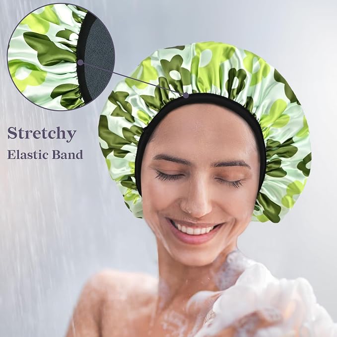 Satin Shower Cap, Three-Layer Terry Cloth Lined, - Image 6