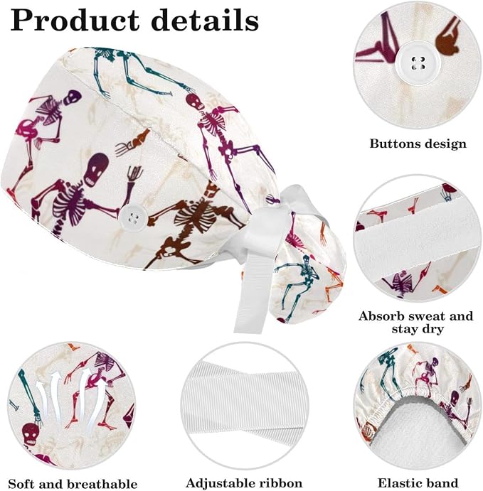 Women Working Cap with Buttons Bouffant Hat Autumn Leaves Nurse Scrub Caps Long - Image 4