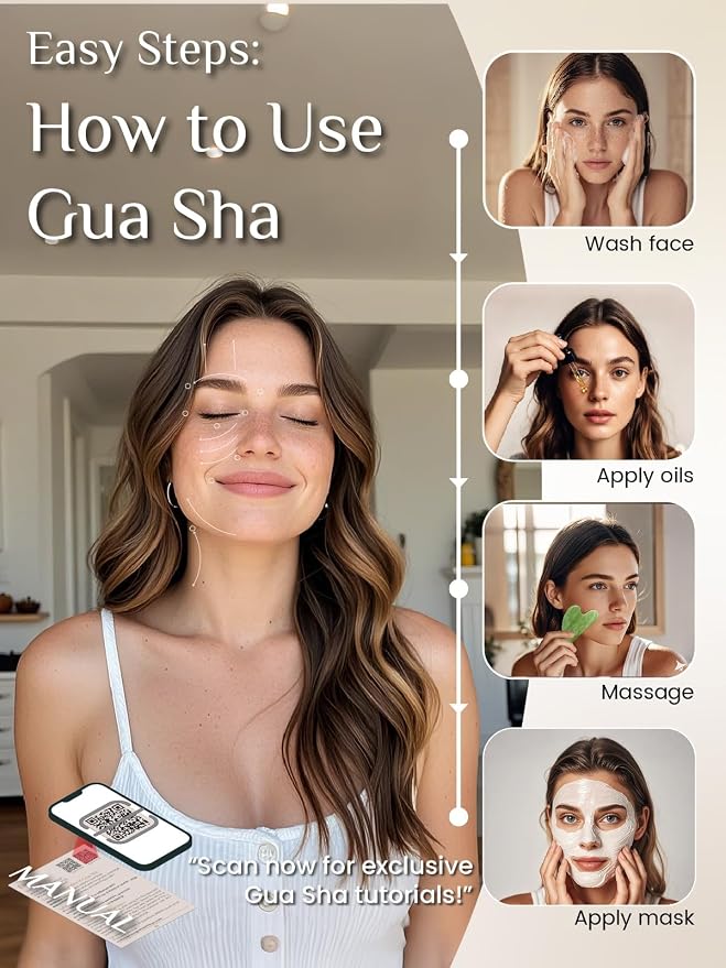 Rena Chris Gua Sha Facial Tools, Jade Guasha Tool - Image 5