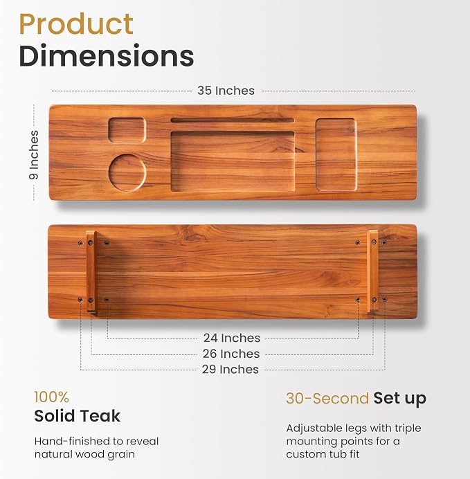 Luxury Teak Bathtub Caddy Tray - Image 2