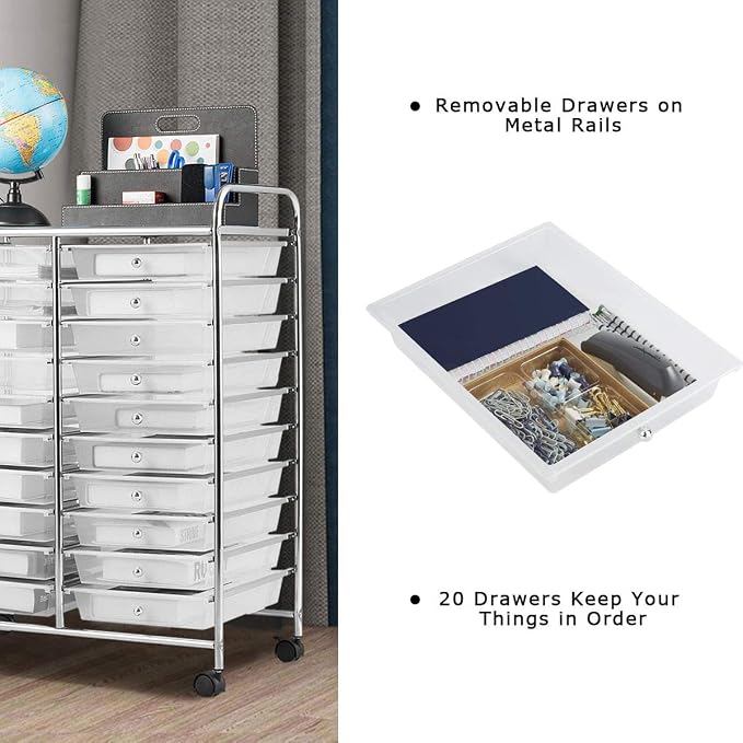 Giantex Storage Drawer Carts, 20-Drawer Organizer, Utility Cart on Wheels - Image 6