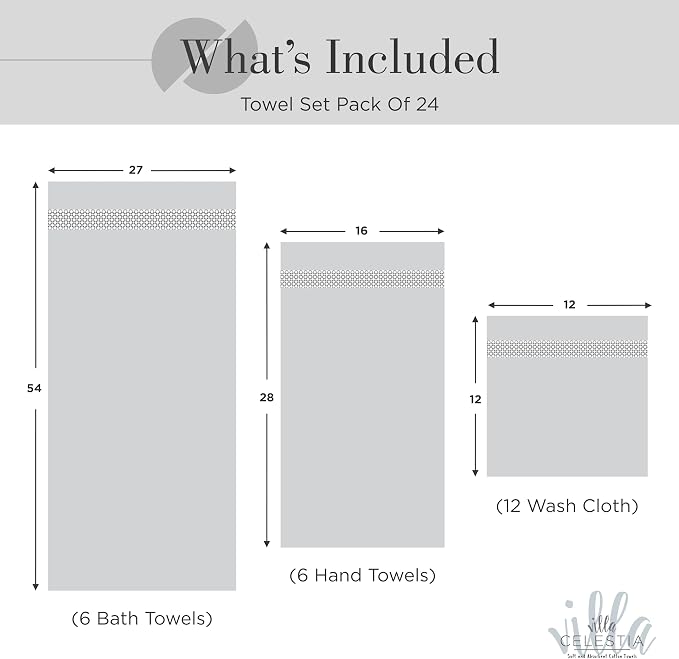 100% Cotton Bath Towel Set of 24-6 Bath Towels, 6 Hand Towels, 12 Wash Cloths - Image 5