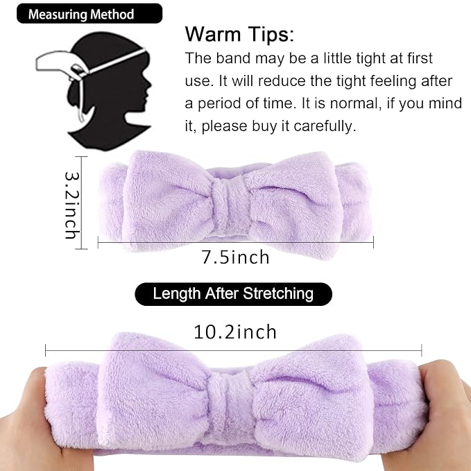 WHAVEL 6 Pack Purple Spa Microfiber Bow Headbands - Image 6