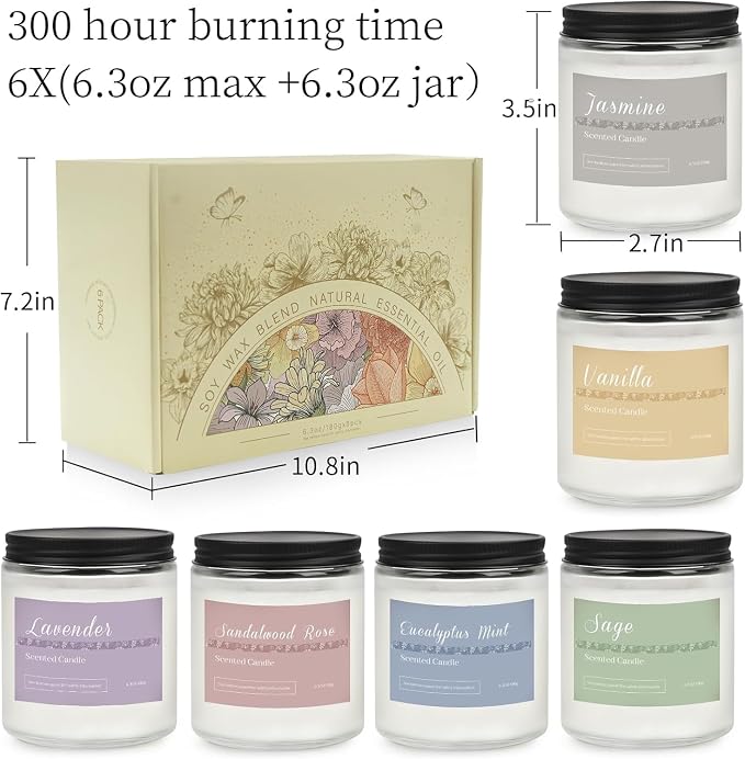 6 Pack Scented Candles Gift Set, Long Lasting Aromatherapy Candles - Image 8