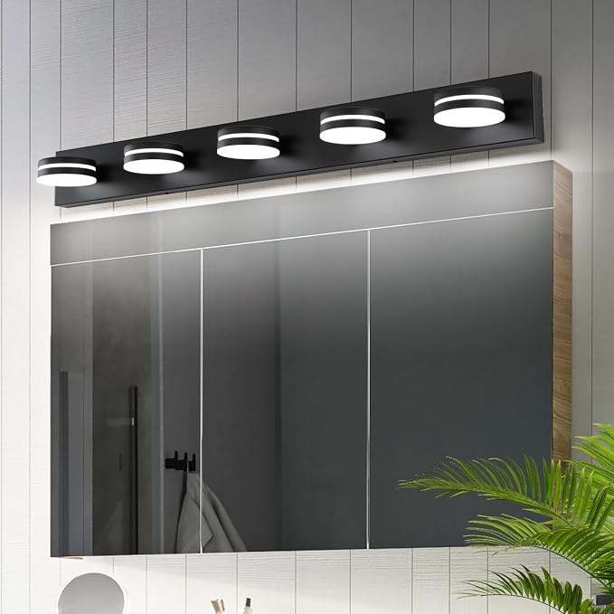 5 Light Bathroom Vanity Light, 30W LED Black Bathroom Light Fixtures Over Mirror by BATHROOMLIGHTINGFIXTURES