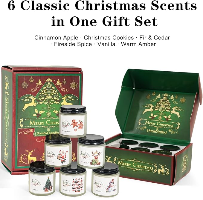 Christmas Scented Candles for Home, 6 Pack Soy Set, 21 oz Jar, Perfect Gifts - Image 2