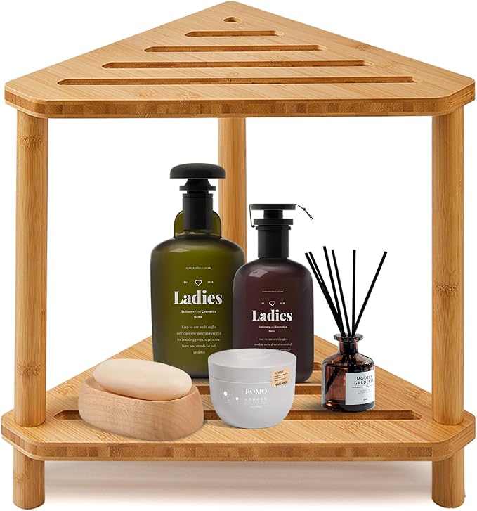 Bamboo Corner Shower Stool, 2-Tier Waterproof Shower Stool by Unknown