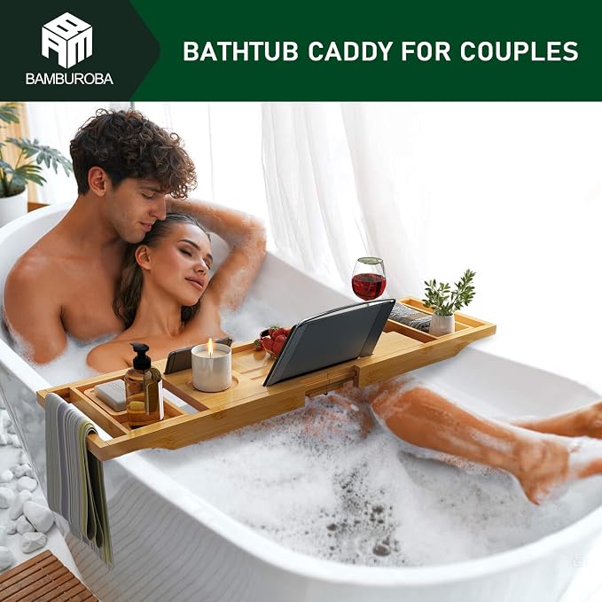Bamboo Bathtub Caddy Tray Expandable - Image 2