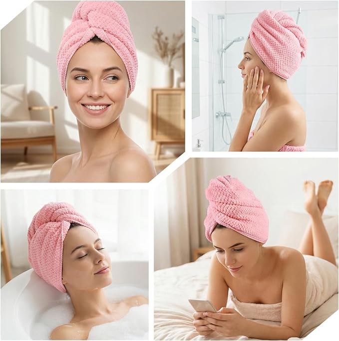 Pink Hair Towel, Large Quick Dry Microfiber Hair Towel Wrap Super Soft - Image 8