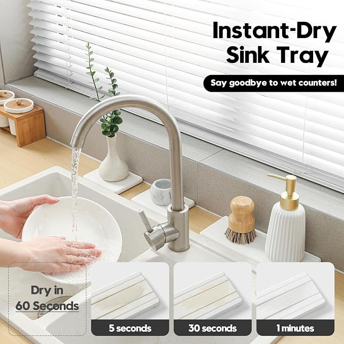 3 Pack Stone Drying Tray, Water Absorbing Stone Sink Mat - Image 2