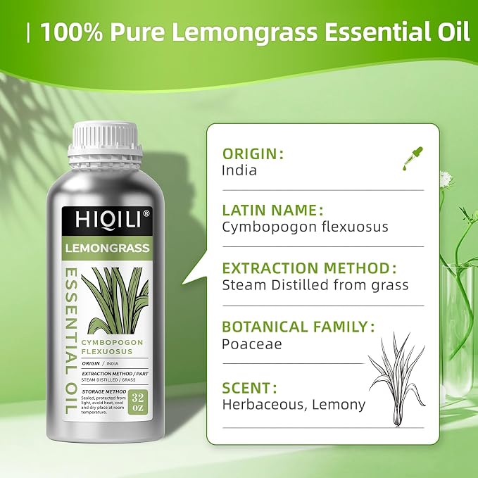 HIQILI 32 Fl Oz Lemongrass Essential Oil, 100% Pure Natural Undiluted Premium - Image 3