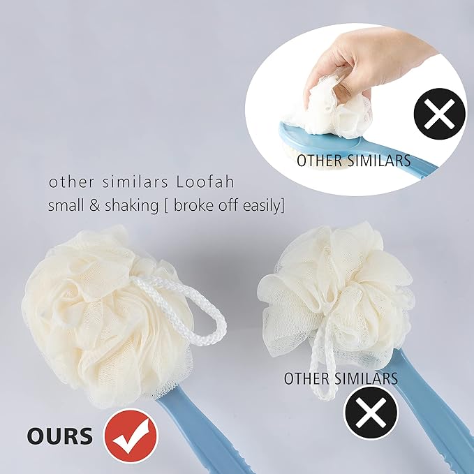 Shower Body Brush with Bristles and Loofah, Back Scrubber Bath Mesh Sponge with - Image 3