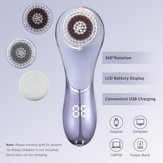 Facial Cleansing Brush Face Scrubber Exfoliator Rechargeable IPX7 Waterproof - Image 7