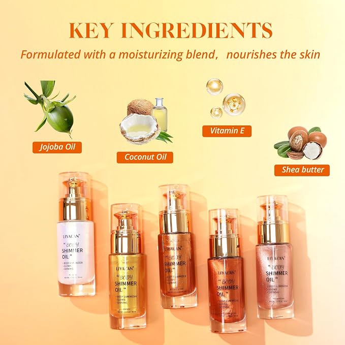 Liyalan Shimmer Body Oil Rose Gold Color 1.0 fl.oz Face Glow Pearl Highlighter - Image 5