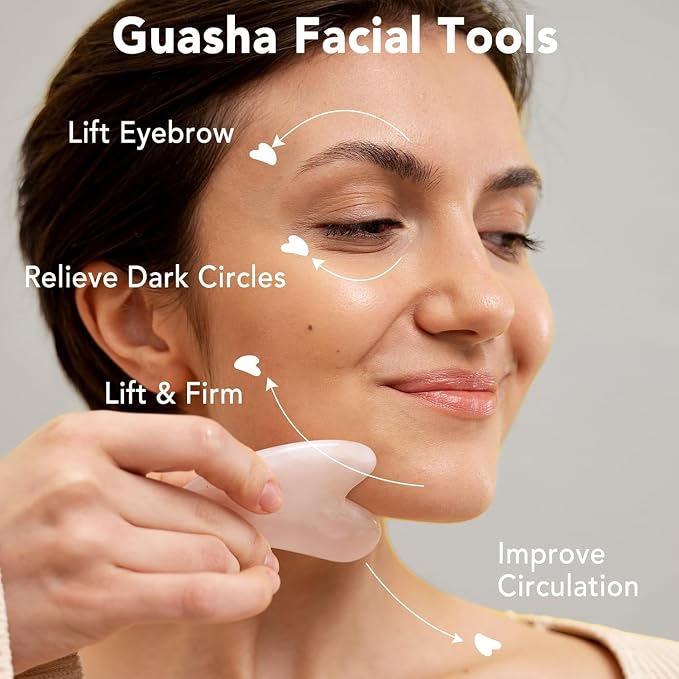 huefull Face Massager Rose Quartz Face Roller & Gua Sha Facial Tool Set - Image 7
