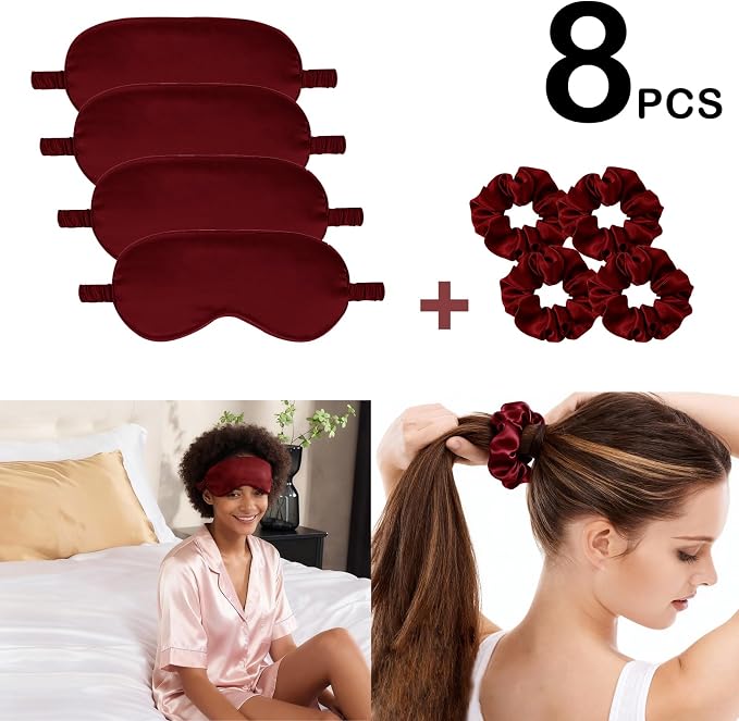 Satin Eye Mask 8Pcs Silk Sleep Masks Silky Blindfold Eyeshade Blackout Eyes - Image 2