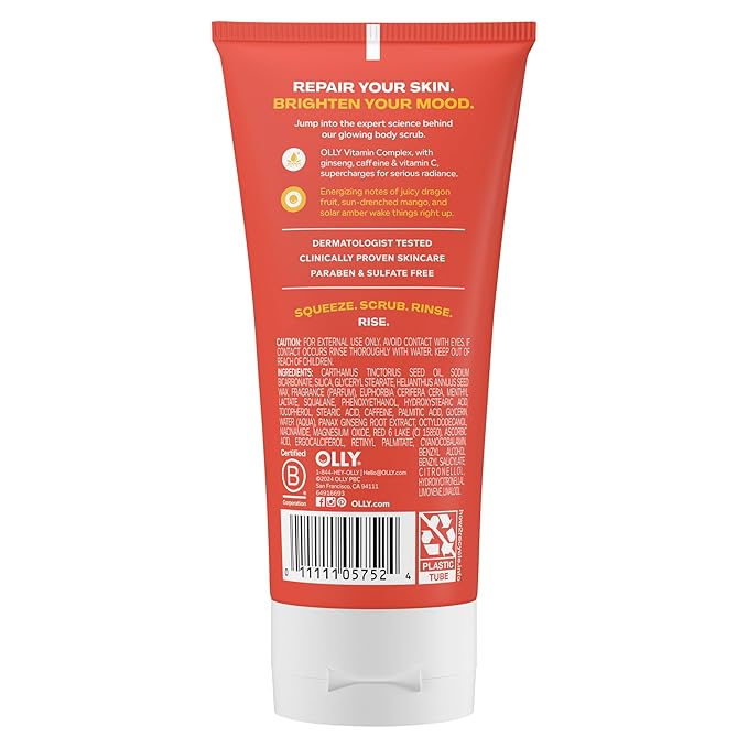 OLLY Bright Body Scrub with Ginseng, Caffeine & Vitamin C– Nourishing Cleanser - Image 2