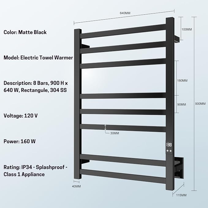8-Bar Electric Heated Towel Warmer, Fast Heating - Image 6