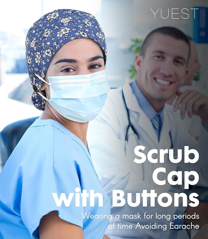 Satin Lined Scrub Caps with Buttons & Sweathand, Surgical Caps - Image 6