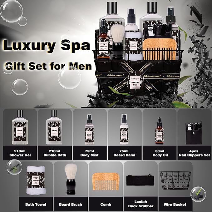 Father Day Gift for Men Spa Gifts for Men, Charcoal Bath and Body Gift Set for - Image 2