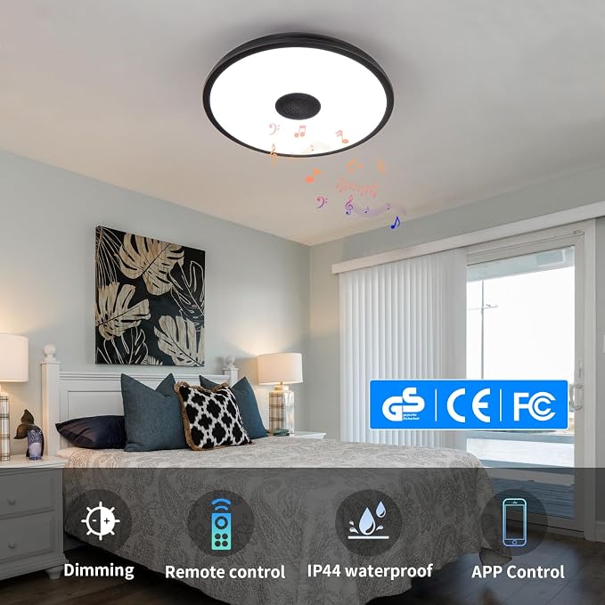 Black Smart Waterproof LED Flush Mount Ceiling Light Fixture, - Image 3