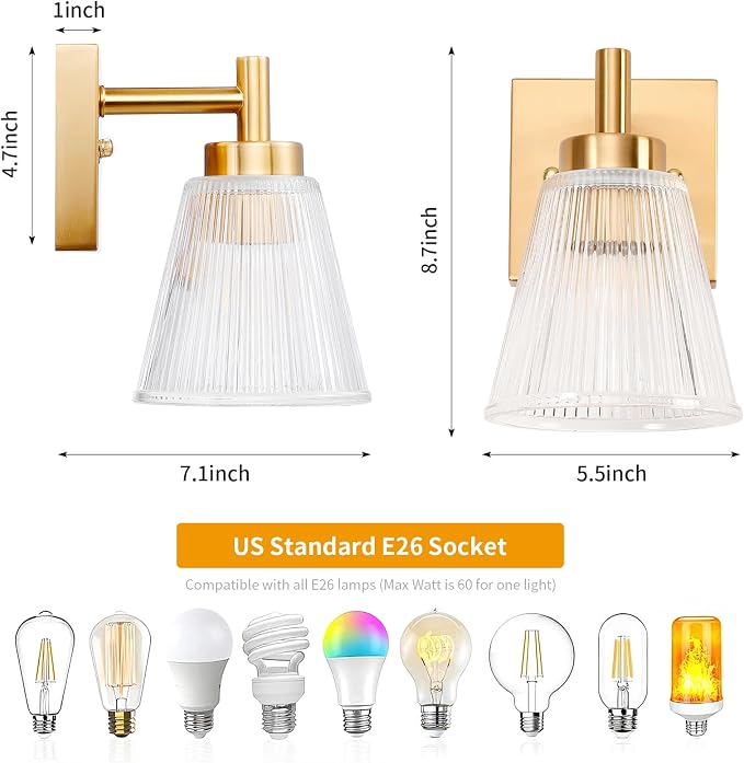 OCIOC Gold Hardwired Wall Sconces Set of Two, Modern Glass Wall Lights - Image 3