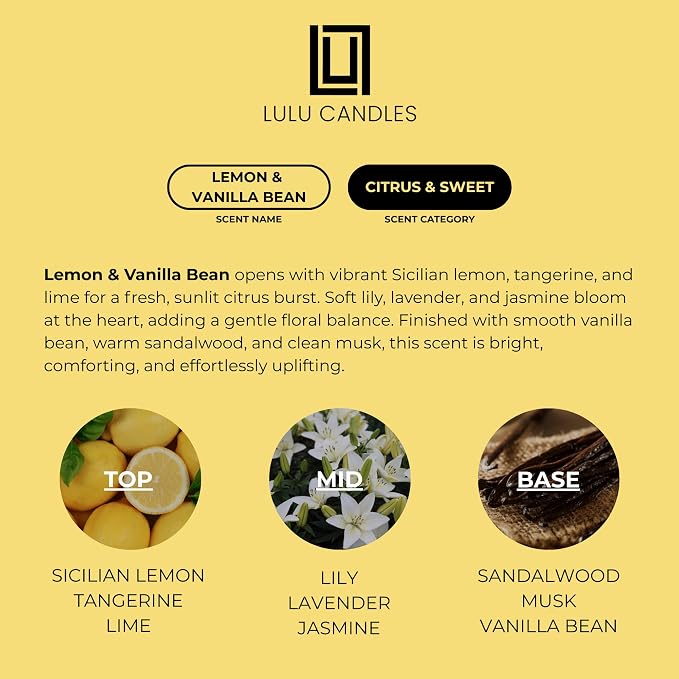 Lulu Candles | Lemon & Vanilla Bean | Luxury Scented Soy Jar Candle | Hand - Image 4