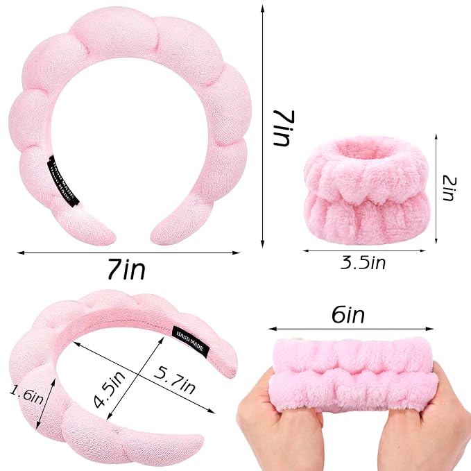 Zkptops 6Pcs Spa Headband for Washing Face Wristbands Set Women Bubble Makeup - Image 4