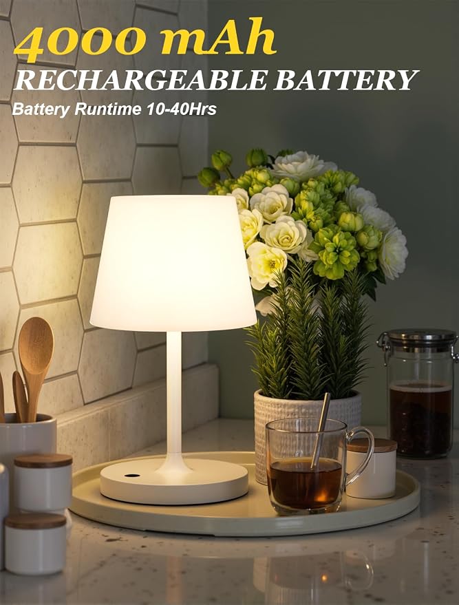 Kakanuo White Cordless Shower Lamp Waterproof, Rechargeable Table Lamp - Image 3
