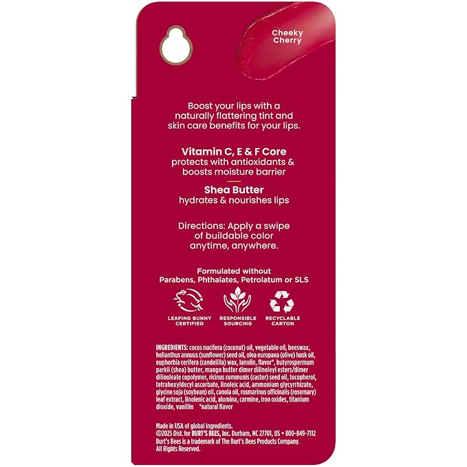 Burt’s Bees Tinted Boosted Balm, Cheeky Cherry, Hydrating Tinted Lip Balm - Image 14