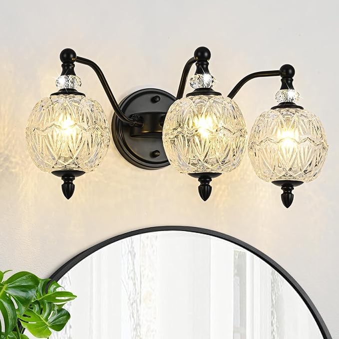 Matte Black Bathroom Vanity Light, 3-Light Mid Century Farmhouse Wall Sconce - Image 2