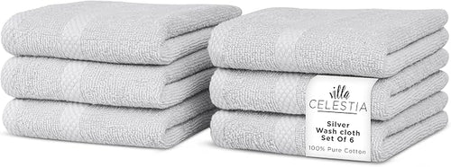 100% Cotton Wash Cloth for face & Body Set of 6, Sustainable, Highly Absorbent by VillaCelestia