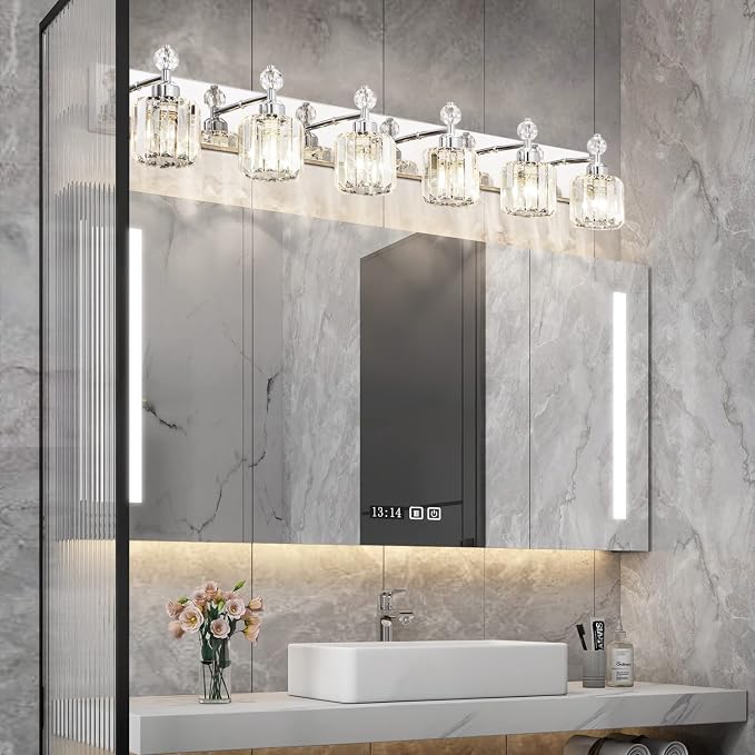PRESDE Crystal 6 Light Bathroom Vanity Lights Chrom Bathroom Lights Fixtures - Image 2