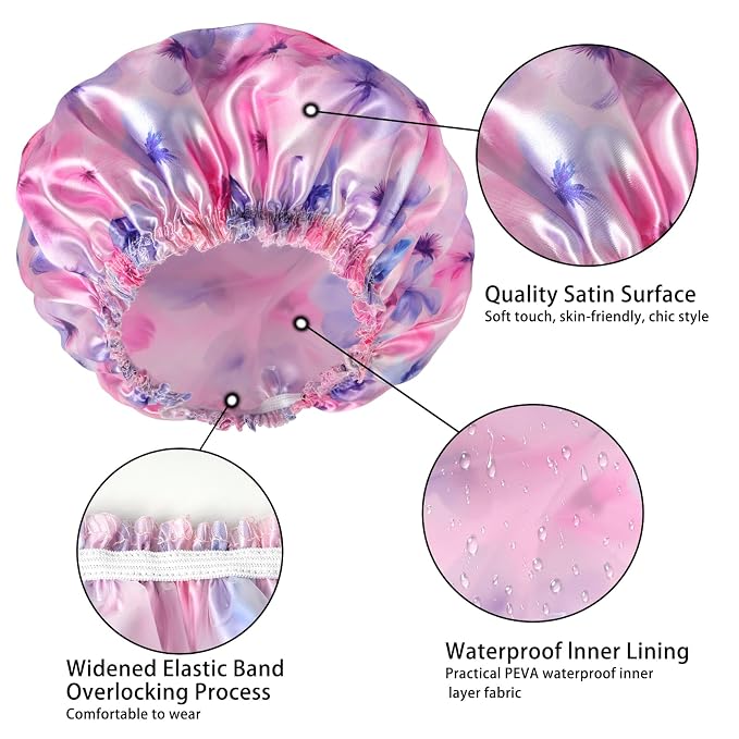 4 PCS Shower Caps for Women, Printing Bath Caps, Double Layers Shower Cap - Image 5