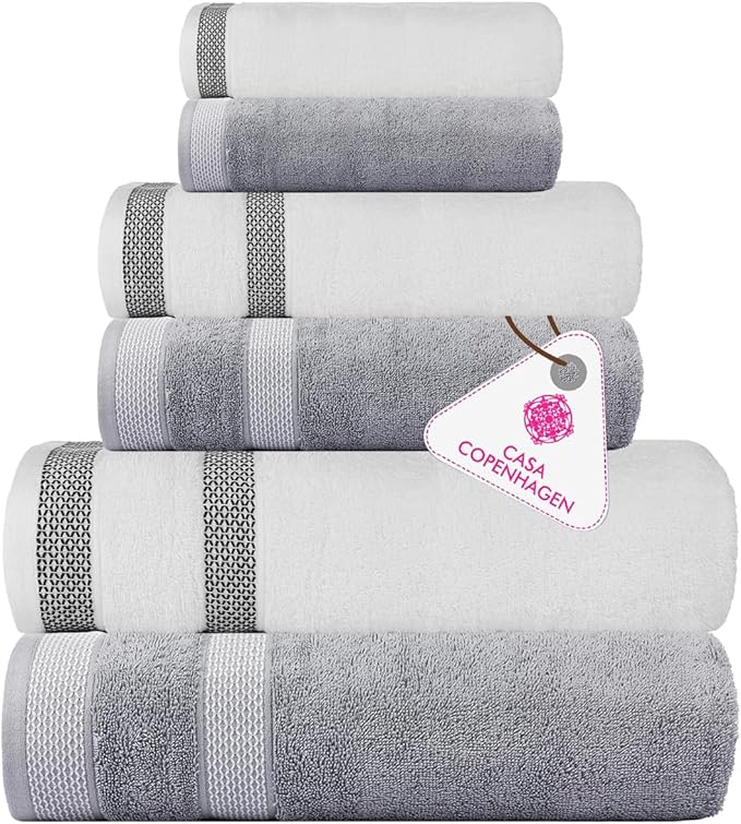 CASA COPENHAGEN Solitaire 6Pcs 100% Egyptian Cotton Large Designer Towels Gift by CASACOPENHAGEN