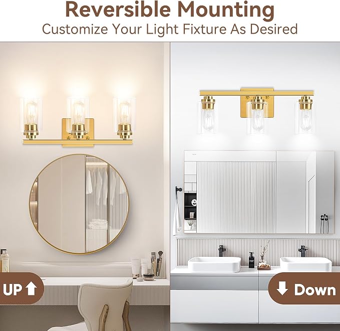 3-Light Bathroom Light Fixtures, Classic Wall Light Fixture - Image 2