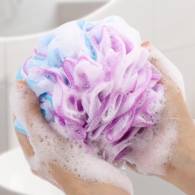 6 Pack Bath Loofah Sponge, 100g/pc XXL Large Mesh Pouf Shower Sponge - Image 3