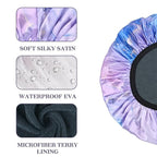 Purple Marble Print Satin Shower Cap, Three-Layer Terry Cloth Lined, - Image 3