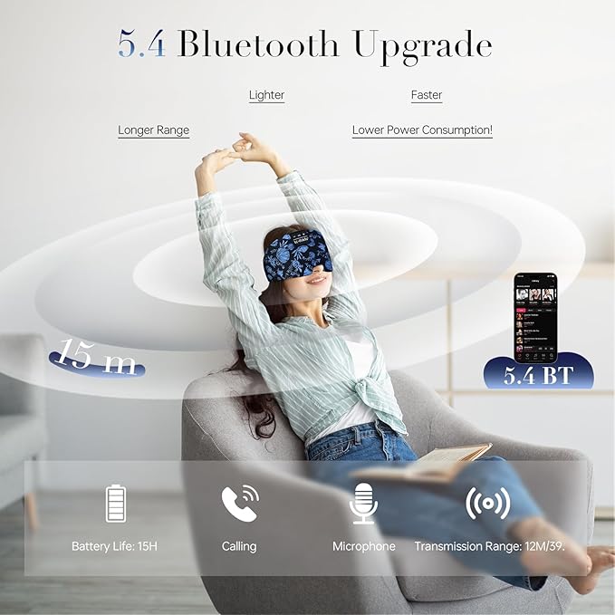 LC-dolida Sleep Mask with Bluetooth Headphones, Extra Large Silk Eye Mask - Image 3