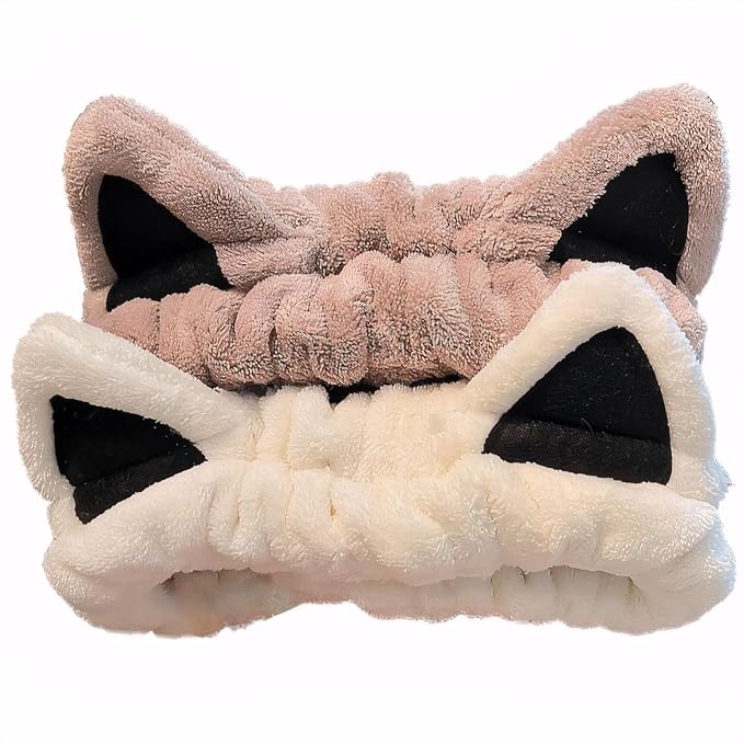 2 Pcs Cat Ears Headband, Cute Spa Headbands by Waliah