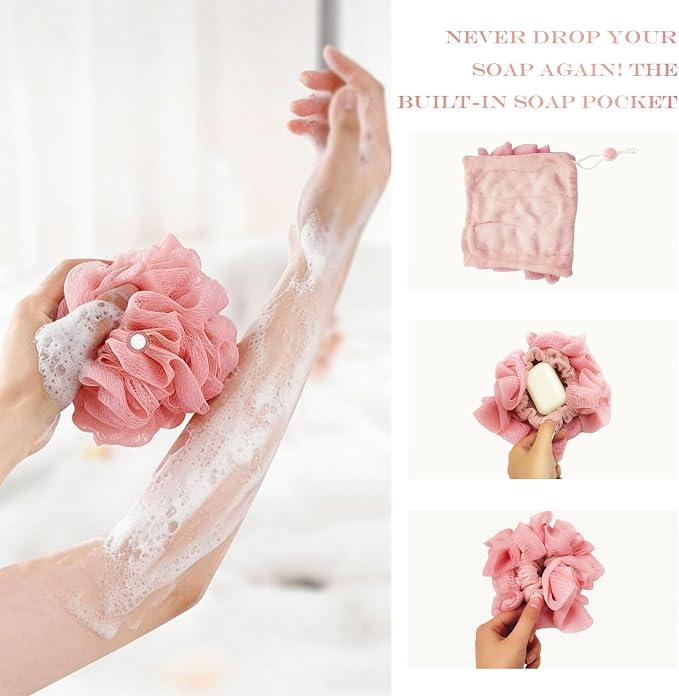 3-Pack Loofah Washcloth Combo 2-in-1, Exfoliating Soap Saver Pouch - Image 2