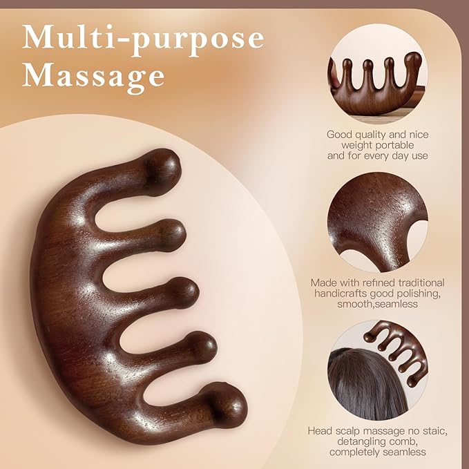 2 Pack Wooden Wide Tooth Hair Comb and Head Massage Tool - Image 2