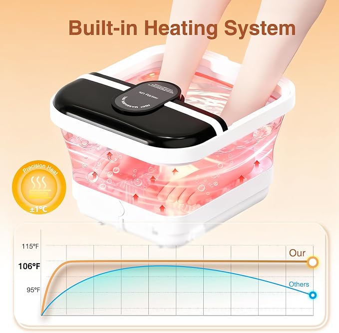 Pedicure Foot Spa with Bubble and Heat, Collapsible Foot Soaking Tub with - Image 5