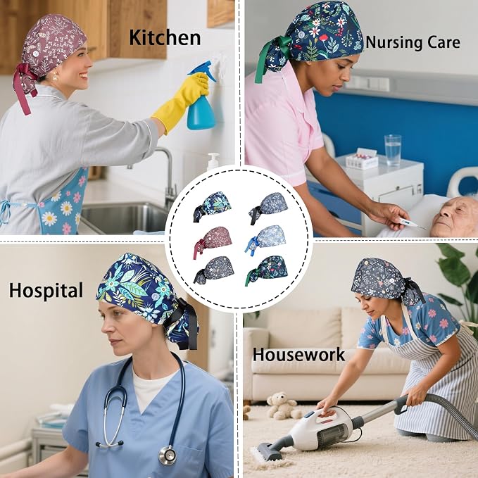 CEYAZYE 6 Pcs Satin Lined Scrub Caps Women Nurse, Surgical Hats - Image 6