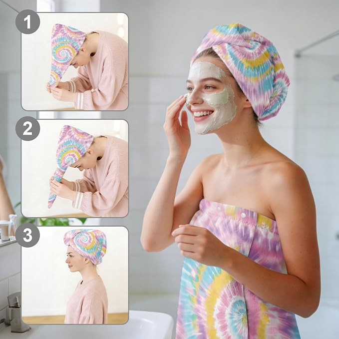 Absorbent Bath Towel Wrap Set for Women, Microfiber Shower Robe Body Towel - Image 6