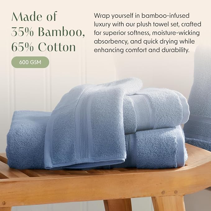 Springtree Home Luxury Bamboo Rayon Bath Towel Set 6 Piece Set | 35% Bamboo - Image 3