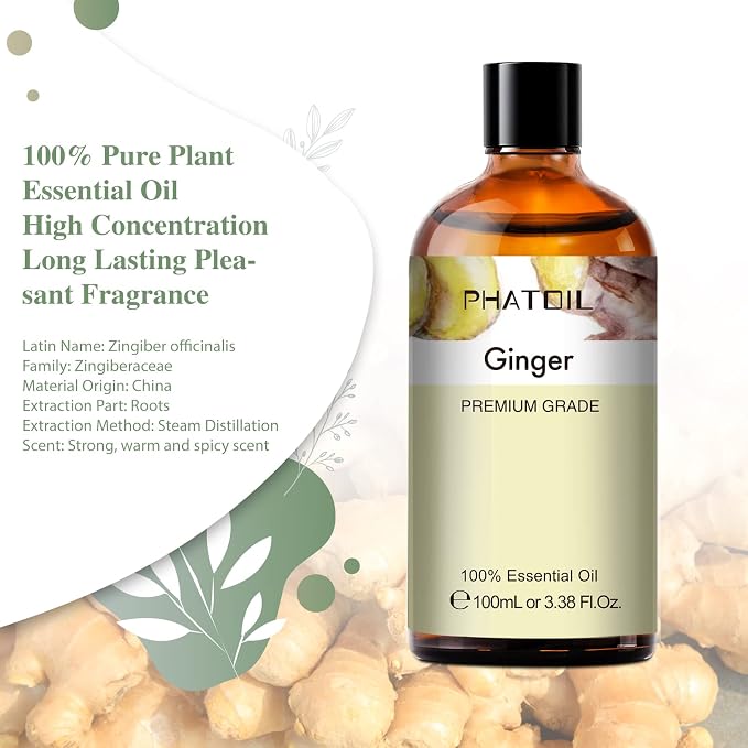 Ginger 3.38fl.oz Essential Oil, PHATOIL Pure Aromatherapy Oils - Image 3