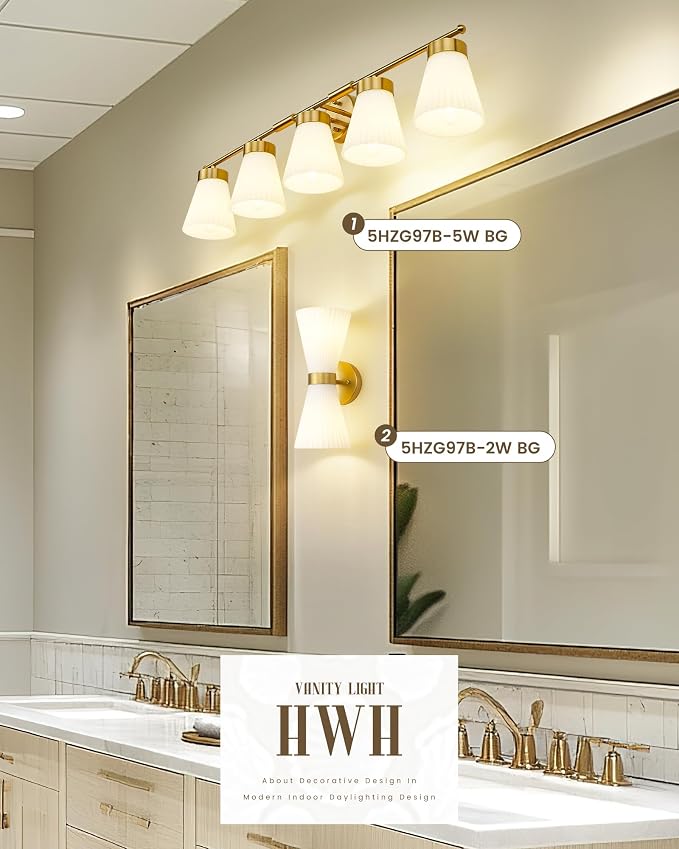 Bathroom Light Fixture, HWH 5-Light Bathroom Vanity Light Brushed Gold Vanity - Image 7